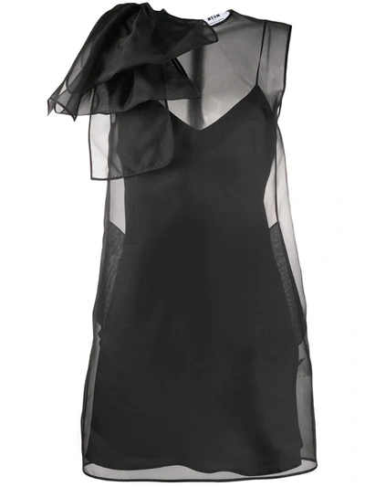 Msgm Layered Ruffle Detail Silk Dress In Black