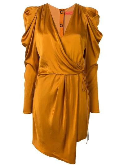 Manning Cartell Short Puff-sleeves Wrap Dress In Brown