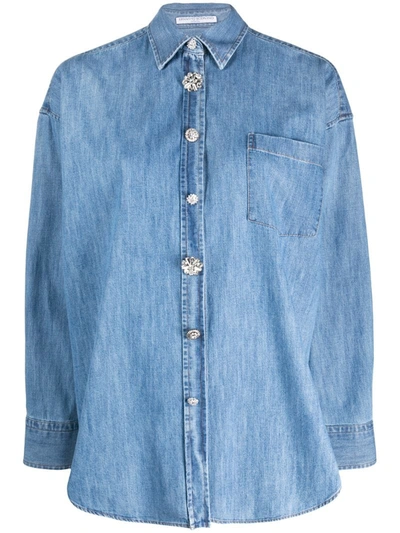 Ermanno Scervino Embellished Button Shirt In Blue