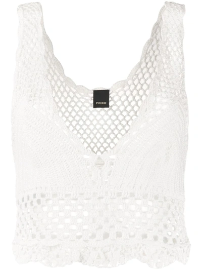 Pinko Crochet Open Knit Top In White