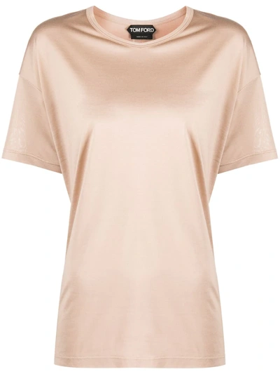 Tom Ford Silk Short Sleeve Top In Neutrals