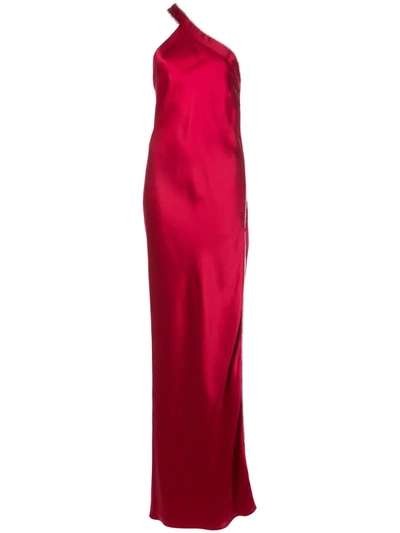 Michelle Mason Embellished One-shoulder Gown In Red