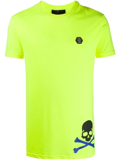 Philipp Plein Skull Print Short Sleeve T-shirt In Yellow
