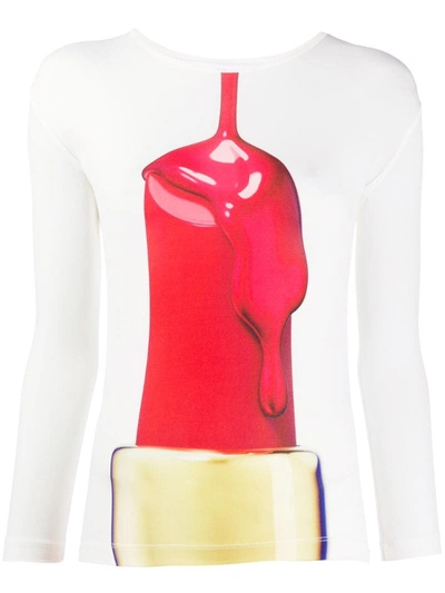 Pushbutton Melted Lipstick Print Top In White