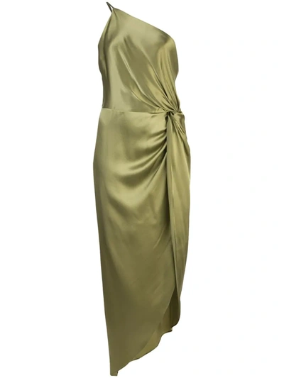 Michelle Mason Twist Knot Asymmetric Dress In Green