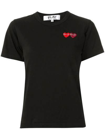 Comme Des Garçons Play Logo Embroidered Crew Neck T-shirt In Black