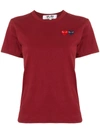 Comme Des Garçons Play Logo Embroidered Crew Neck T-shirt In Burgundy