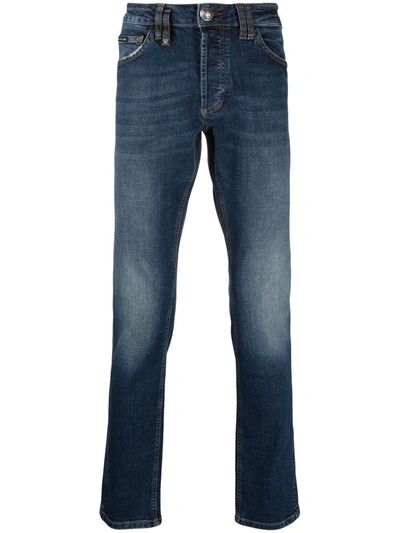 Philipp Plein Super Straight Faded Jeans In Blau