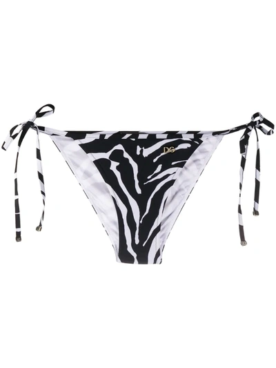 Dolce & Gabbana Zebra-print Bikini Bottom In Black