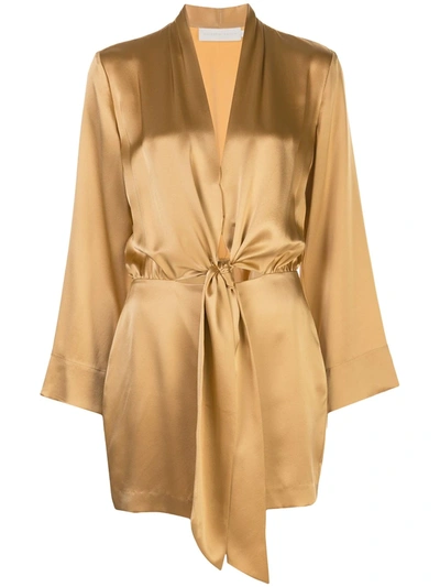 Michelle Mason Tie-front Silk Satin Minidress In Yellow