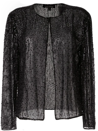 Jenny Packham Woven Knit Cardigan In Black