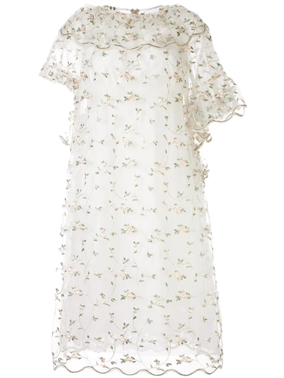Simone Rocha Asymmetrical Floral Ruffled Dress In White