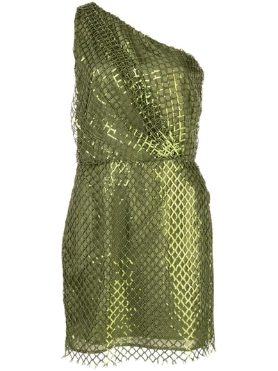 Michelle Mason One-shoulder Mini Dress In Green