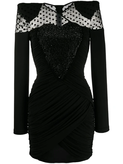 Balmain Sheer-panel Short Dress In Black