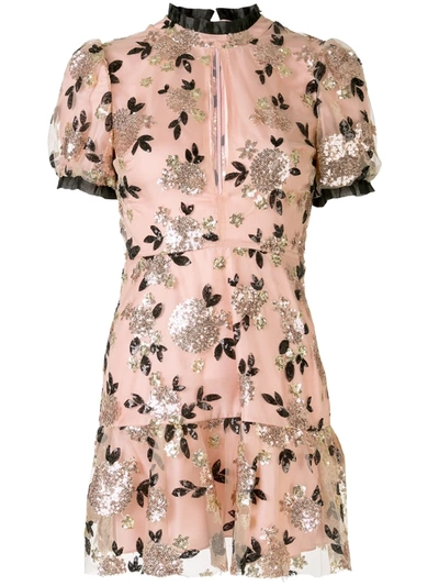 Macgraw Sparrow Floral Mini Dress In Pink/black/gold