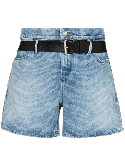 Rta Pierce Belted Zebra Print Shorts In Blue