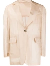 Msgm Single-breasted Boxy Jacket In Neutrals