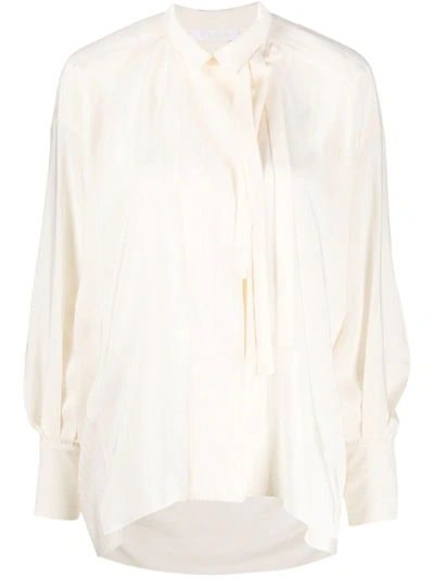 Chloé Tied Neck Oversized Blouse In Neutrals
