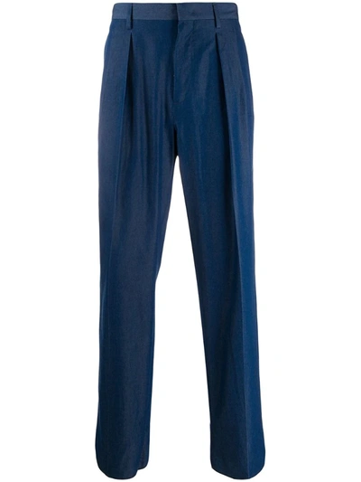 Valentino Pleated Straight-leg Trousers In Blue