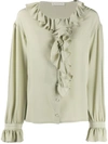 Etro Ruffle Trimmed Silk Blouse In Green