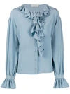 Etro Ruffled Detail Silk Blouse In Blue