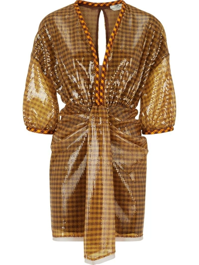 Fendi Sequin Vichy Short Dress In Brown