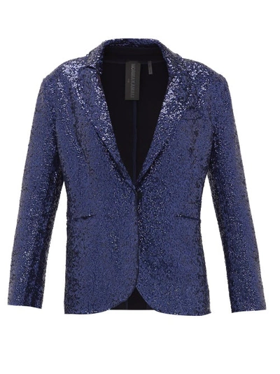 Norma Kamali Sequin-embellished Single Breasted Blazer In Blue