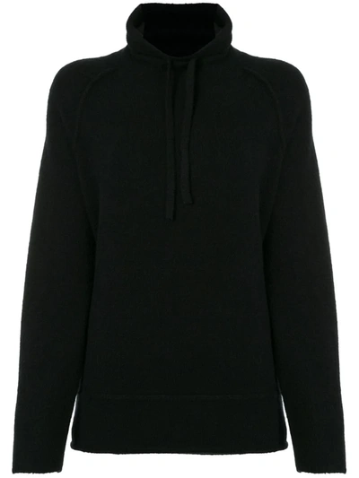 James Perse Mock-neck Drawstring Sweatshirt In Black