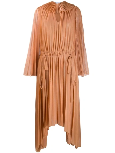 Atu Body Couture Pleated Asymmetric Dress In Neutrals