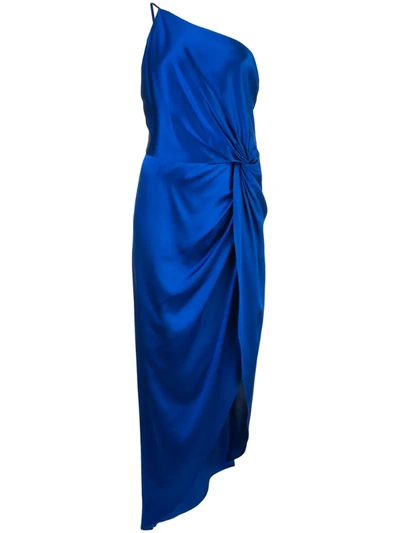 Michelle Mason One-shoulder Twist Knot Dress In Blue