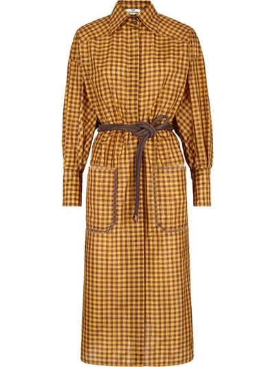 Fendi Vichy Midi Shirt Dress In Brown