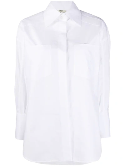 Fendi Dolman-sleeve Cotton Blouse With Oversize Pockets In White