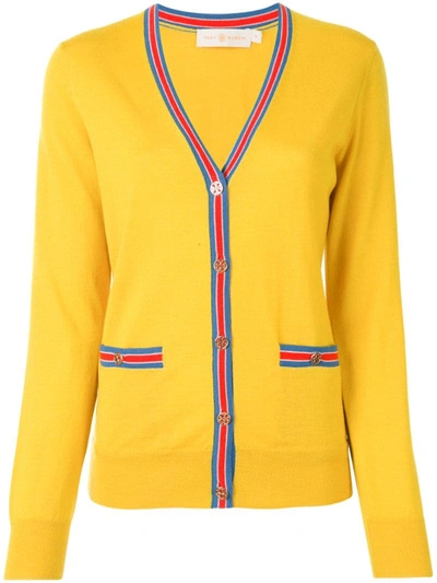 Tory Burch Madeline Contrast-trim Cardigan In Yellow
