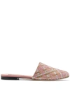 Marco De Vincenzo Check-crystal Slippers In Pink