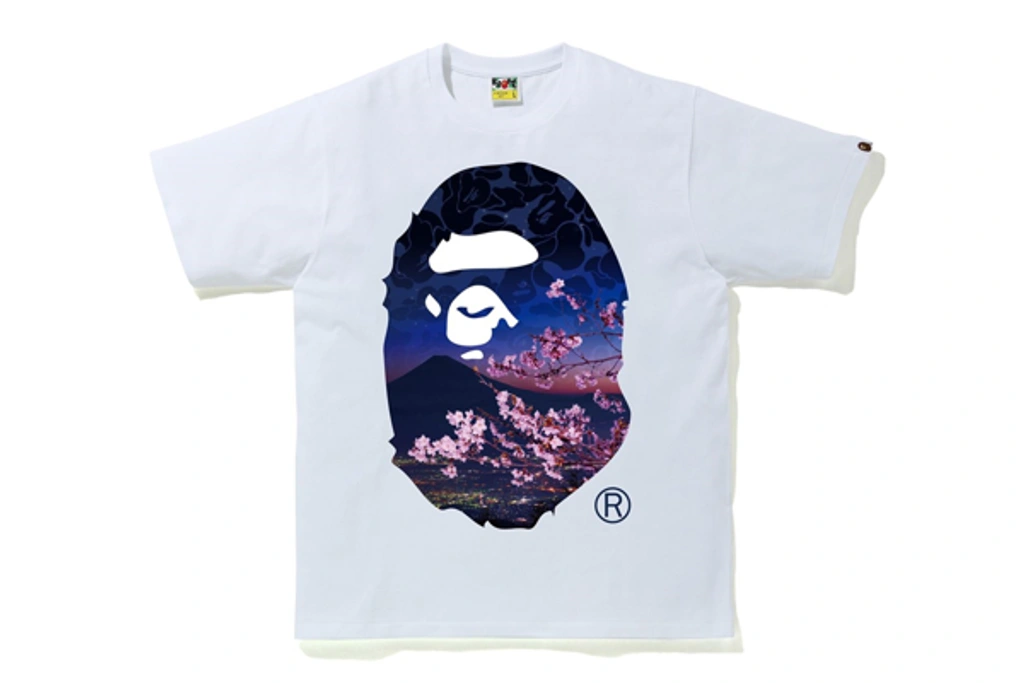 Pre-owned Bape Sakura Photo Ape Head Tee White | ModeSens