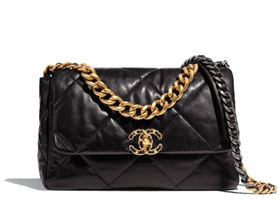 Pre-owned Chanel 19 Flap Bag Lambskin Gold/ruthenium-tone Large Black