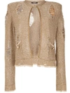 Balmain Ripped Sequin Embroidered Tweed Jacket In Brown