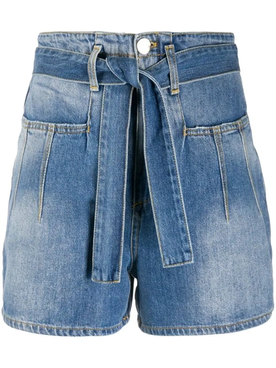 Pinko Belted Denim Shorts In Blue