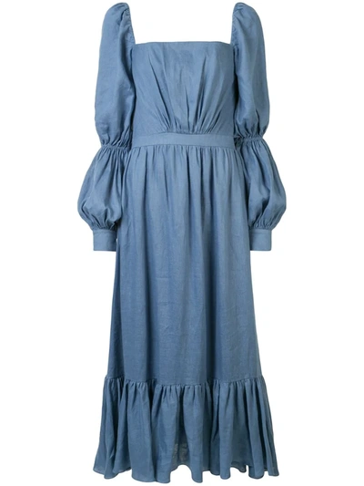 Andres Otalora Cisneros Linen Midi Dress In Blue