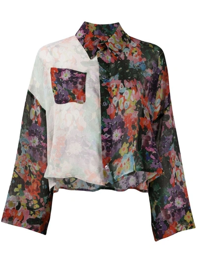 Anntian Contrast-panel Floral Silk Blouse In Black