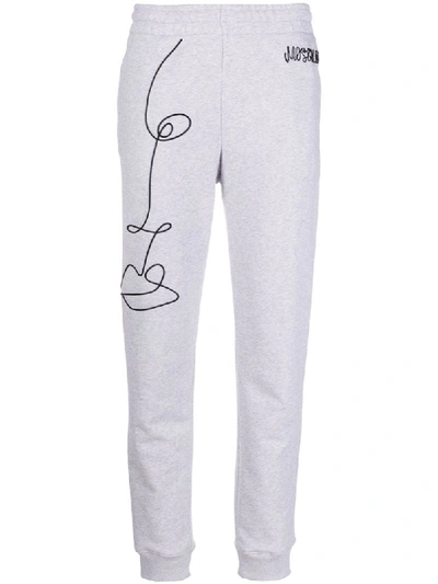 Moschino Embroidered Abstract Face Track Trousers In Grey