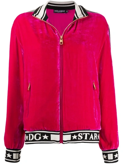 Dolce & Gabbana Logo Velour Track Jacket In Pink