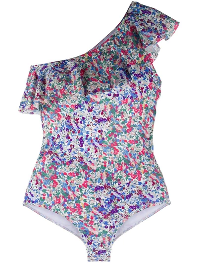 Isabel Marant Sicilya Floral Print Swimsuit In Blue