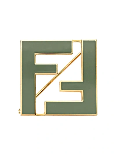 Fendi Two-tone Ff Brooch In Green