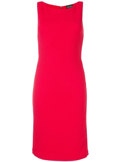 Emporio Armani Textured Fitted Dress In Red