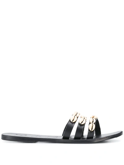 Manebi Shell Trim Flat Sandals In Black