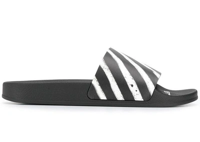 Pre-owned Off-white  Spray Stripes Slides Black