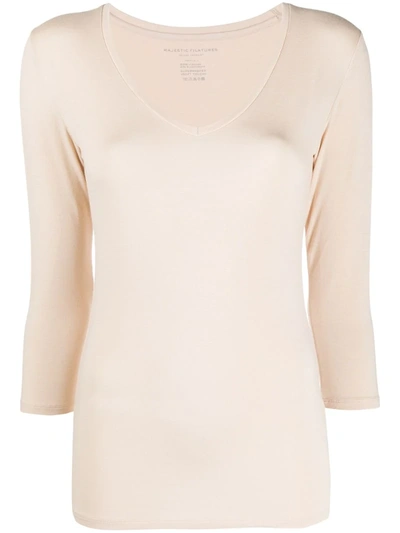 Majestic Scoop Neck Knitted T-shirt In Neutrals