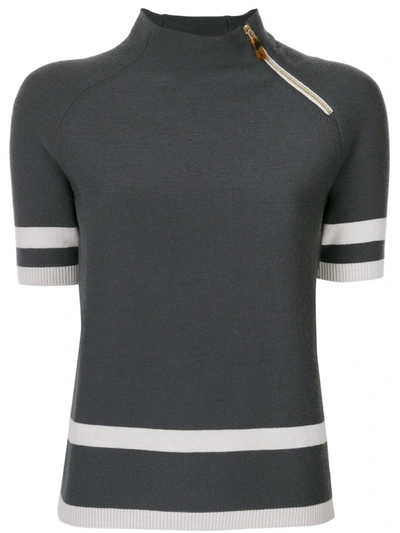 Giorgio Armani Off-center Zip Knitted Top In Grey