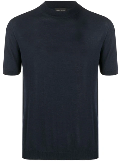 Roberto Collina Knitted Short Sleeve Top In Blue